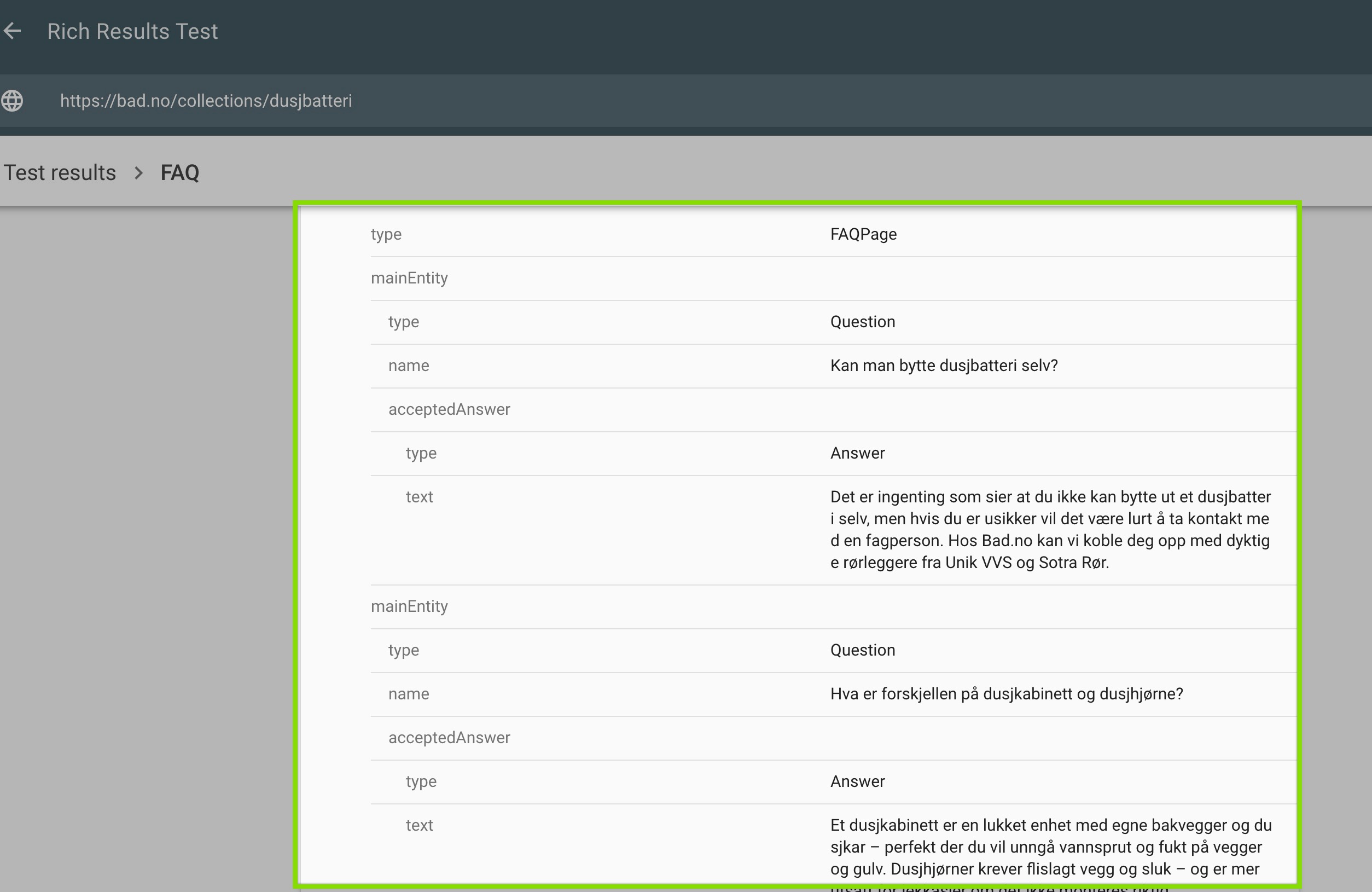 faq schema - shopify store example