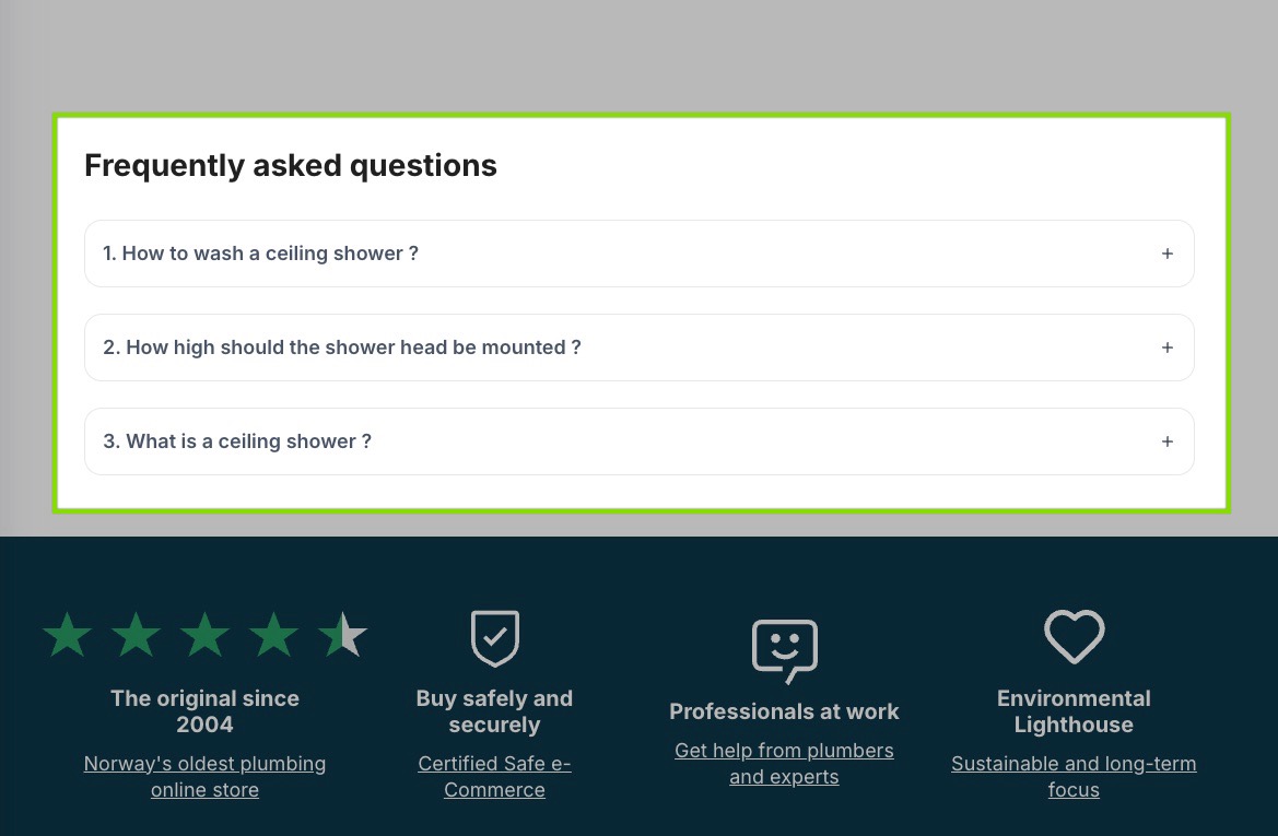 faq content example in a collection page - shopify