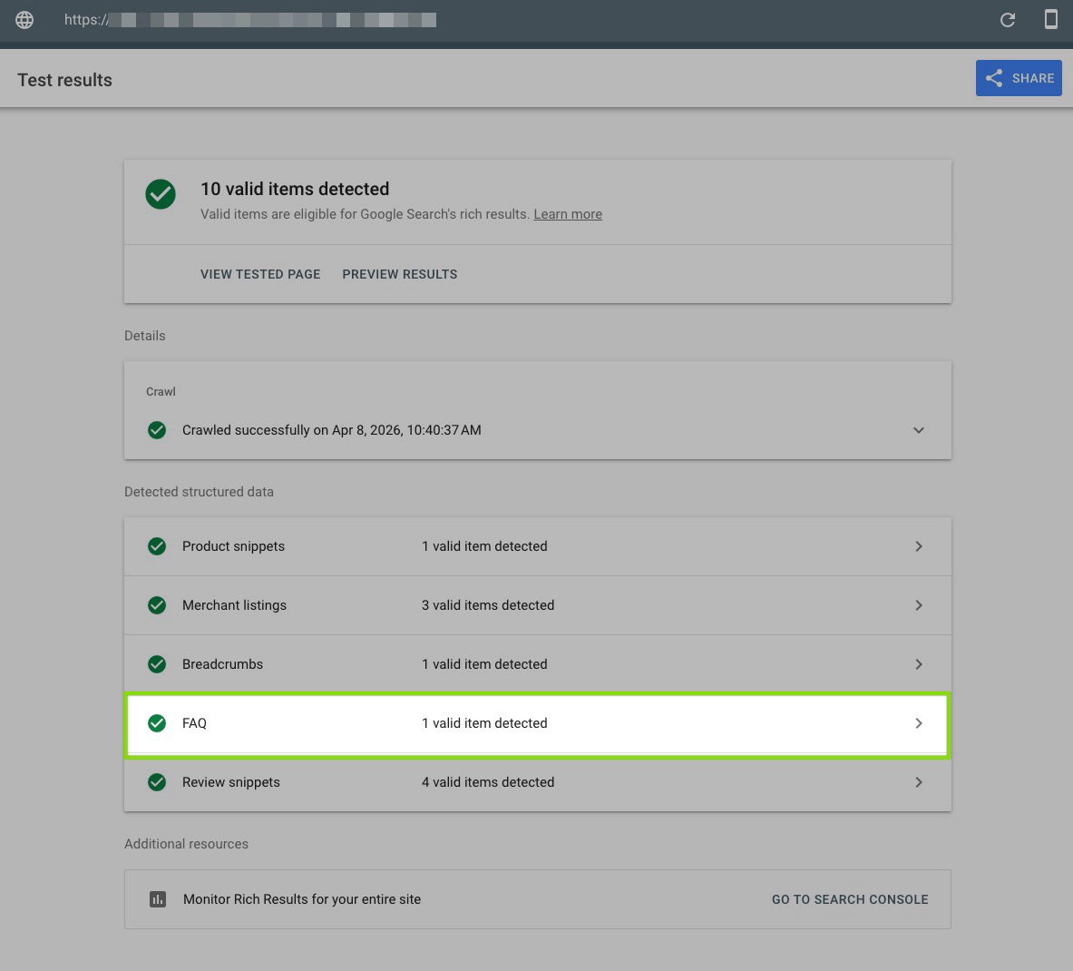 checking schema markup - shopify store - google rich results test