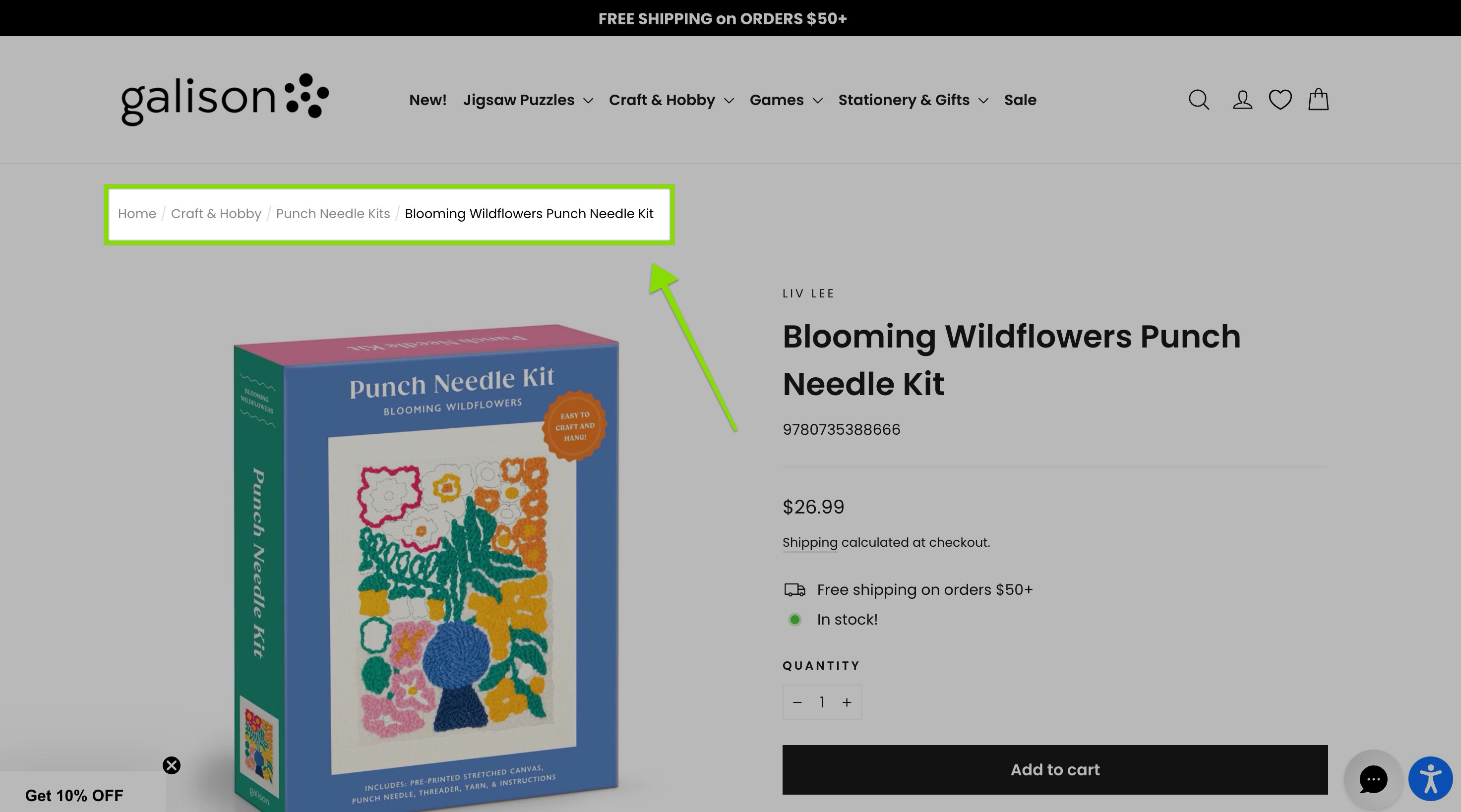 example of breadcrumb structure of a shopify store