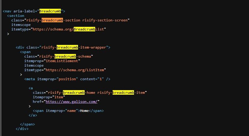 breadcrumblist schema of a shopify store