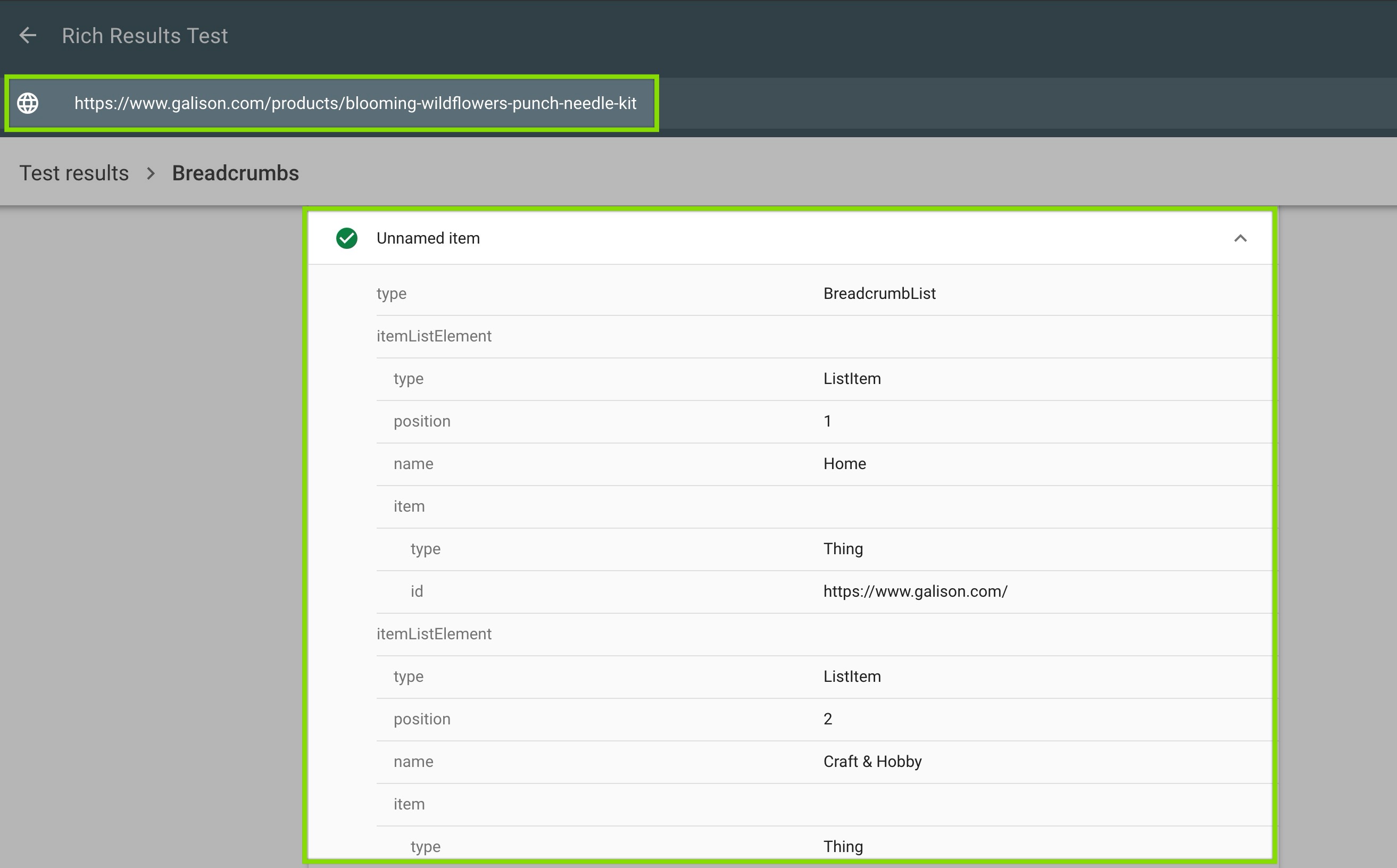 breadcrumb schema test - google rich results