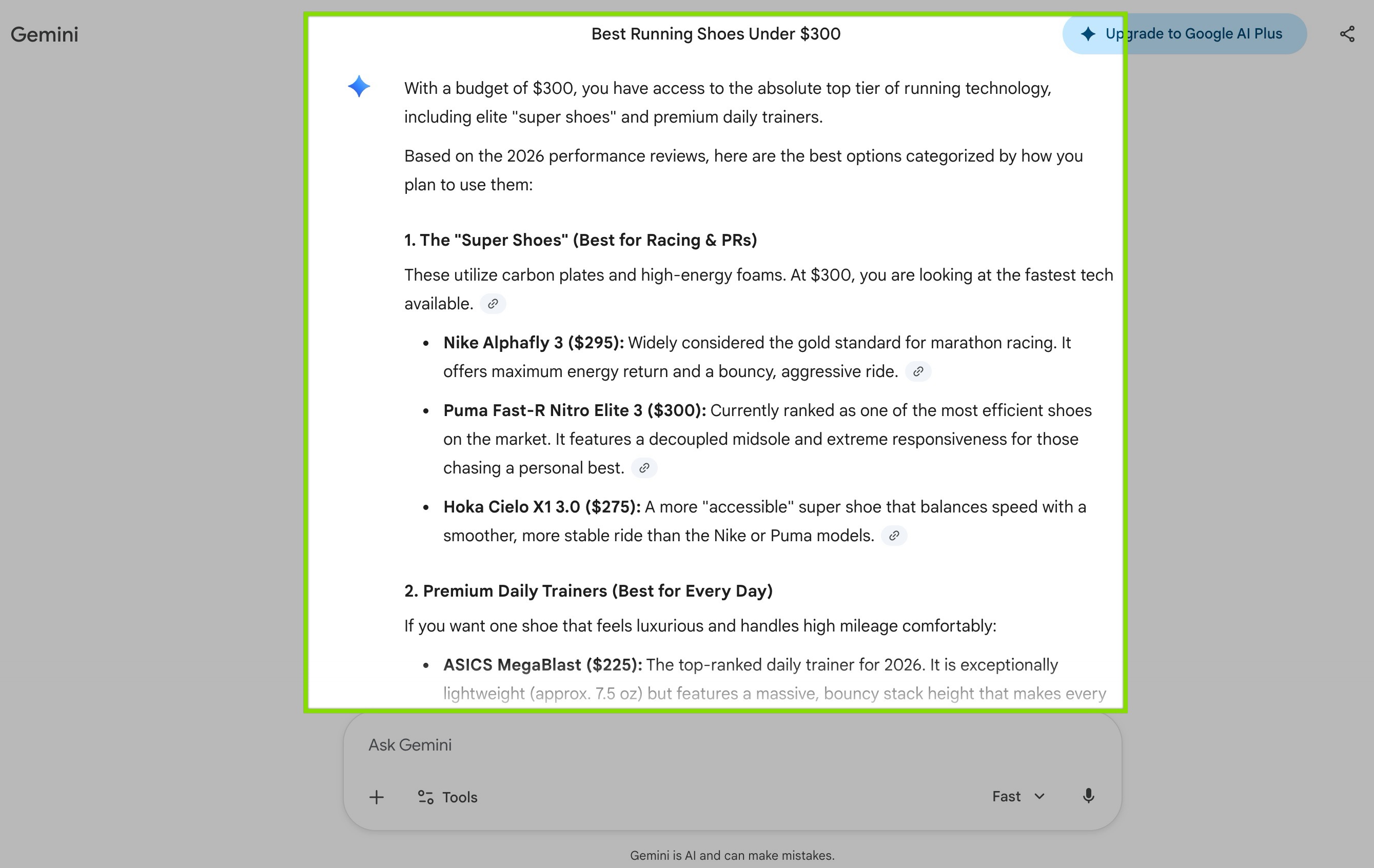 ai search example: google gemini