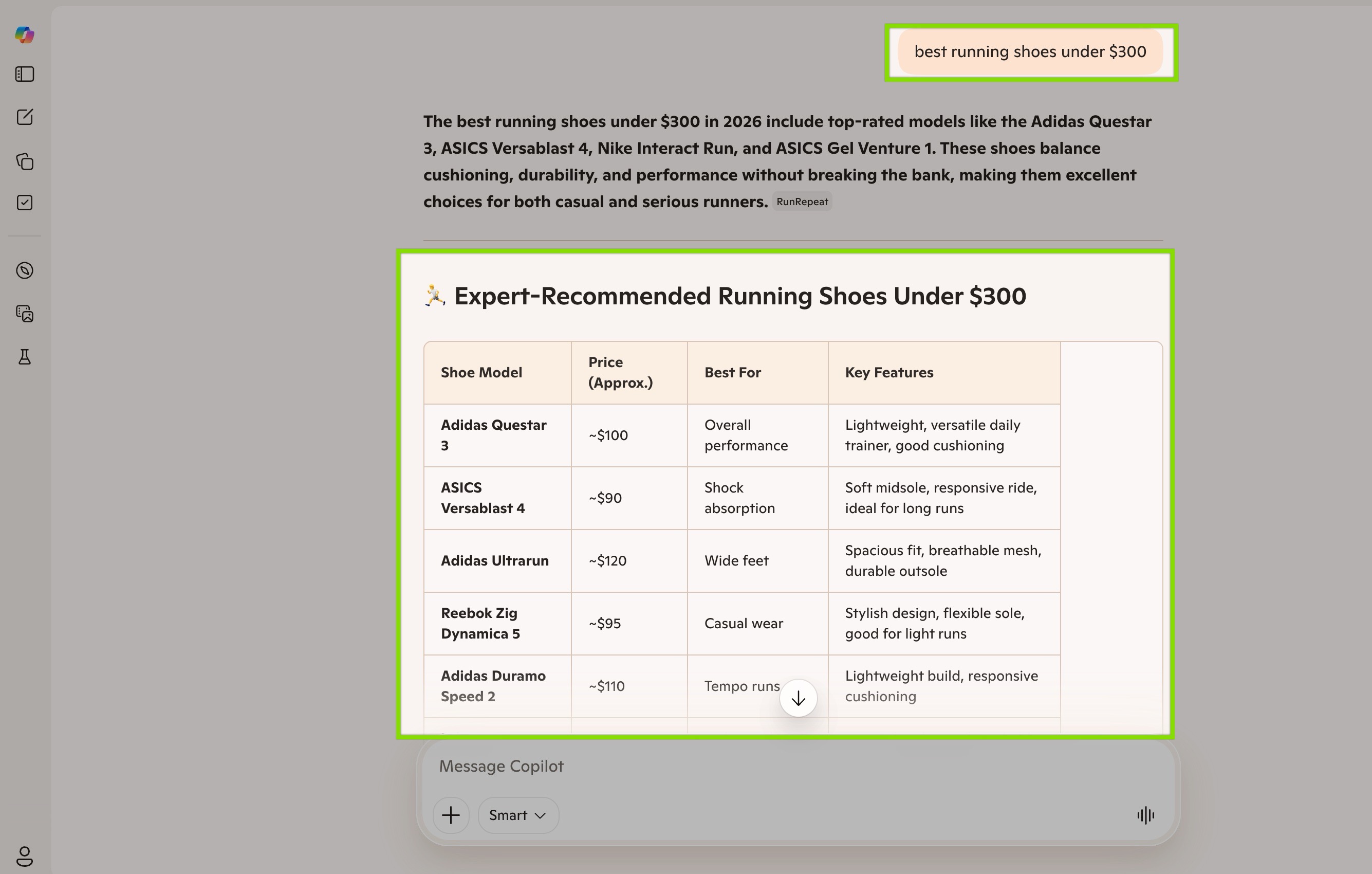 microsoft copilot ai search query example