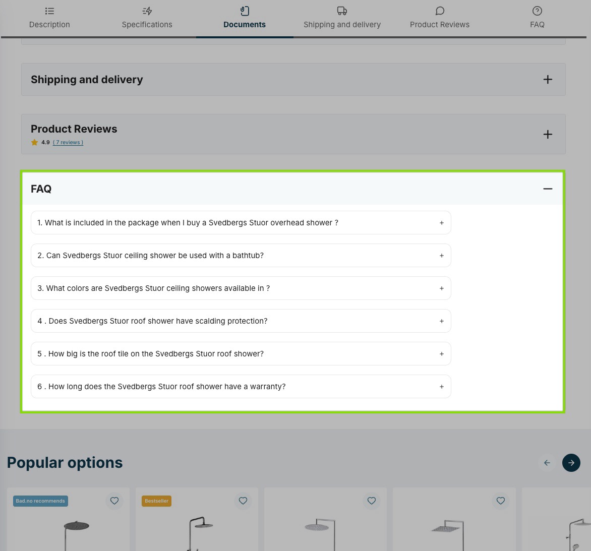 faq content example - shopify store