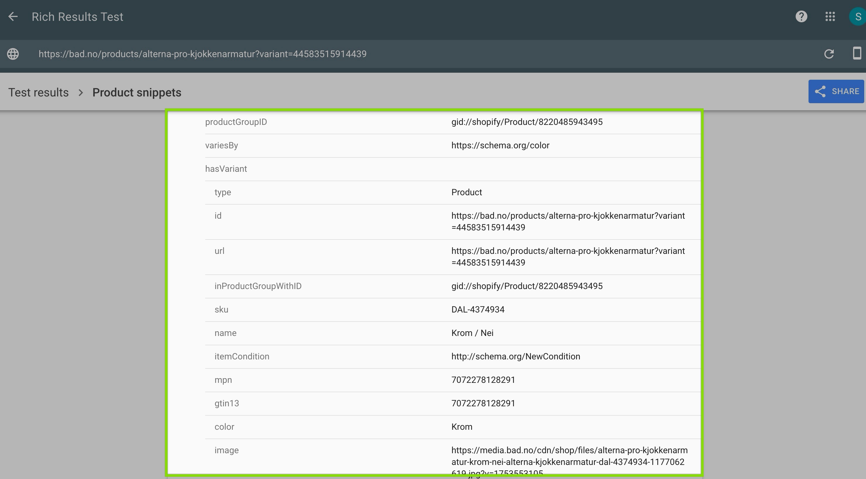 product attributes of a shopify store - example