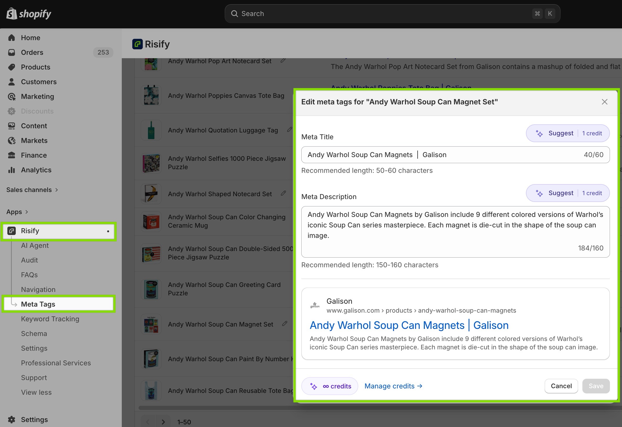 generating meta tags - shopify