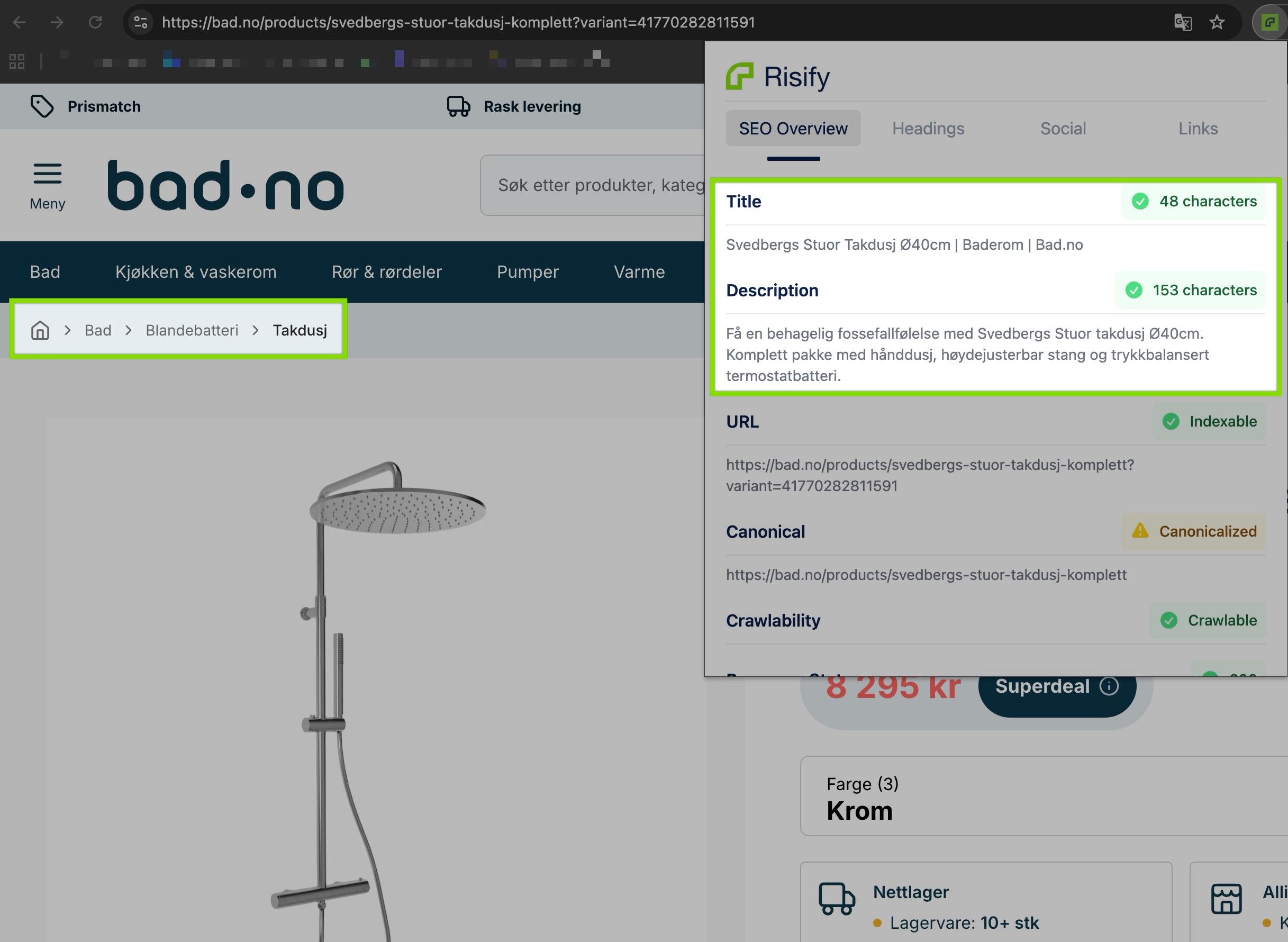 well-structured product page in a shopify store