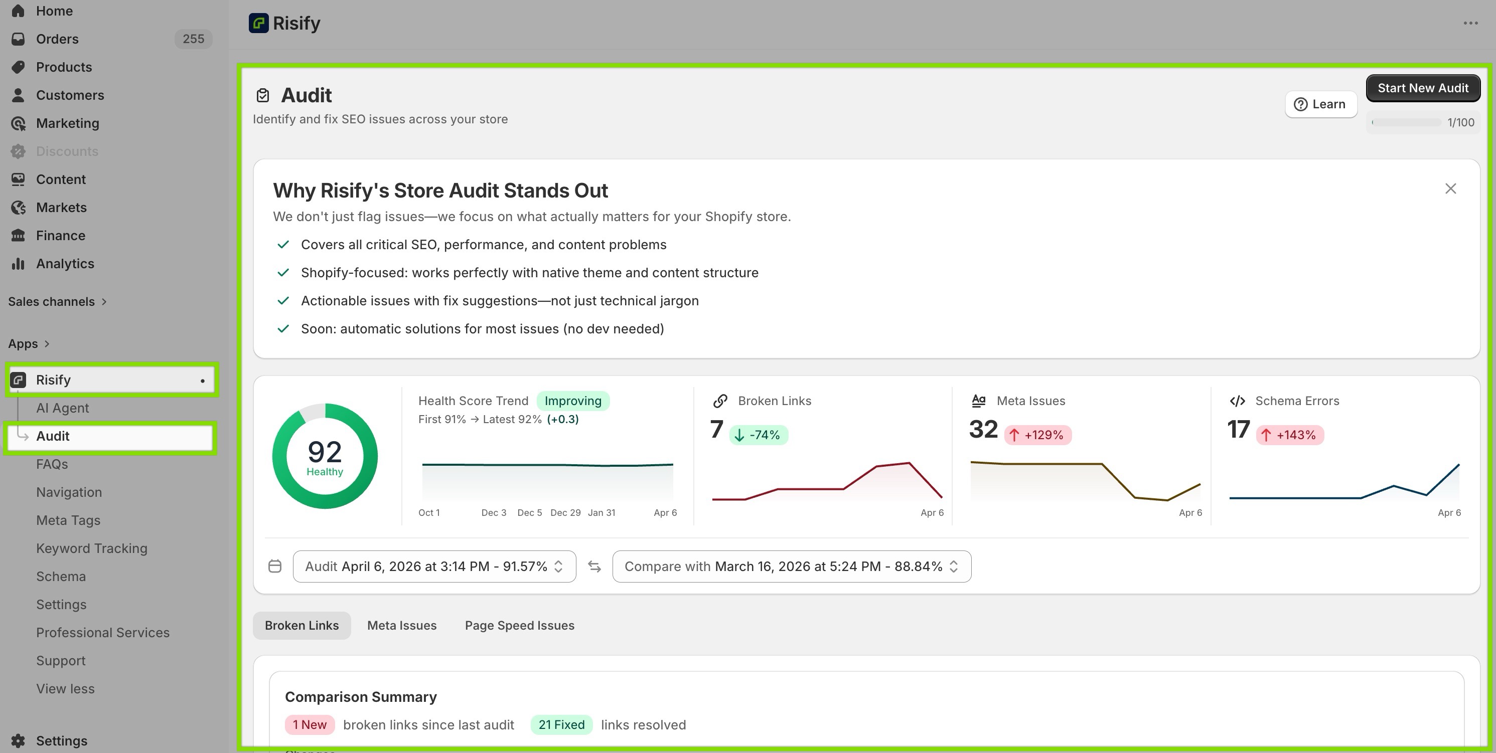 shopify store audit by risify - seo and ai visibility