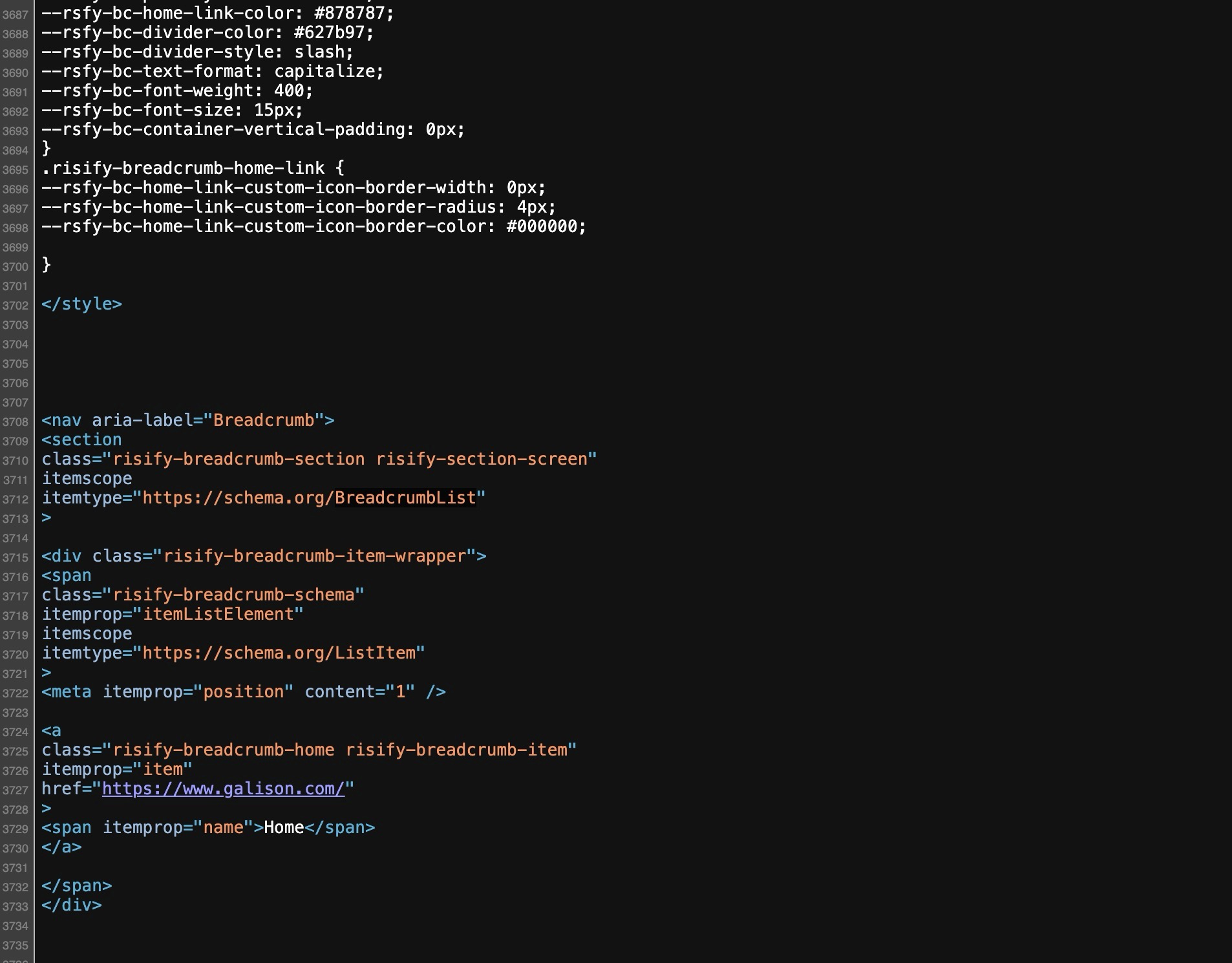 shopify store breadcrumblist schema example