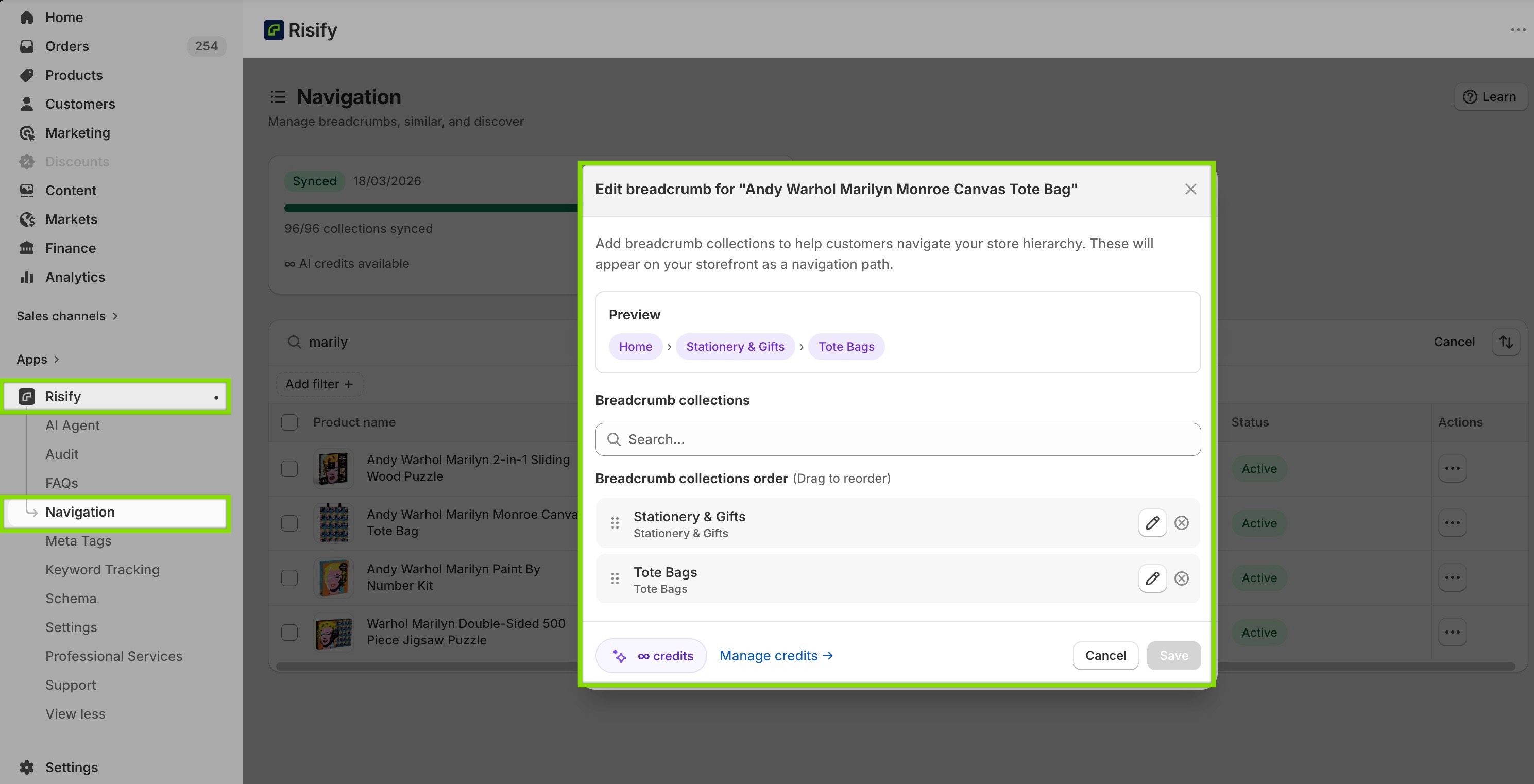 how to set up correct breadcrumbs for shopify