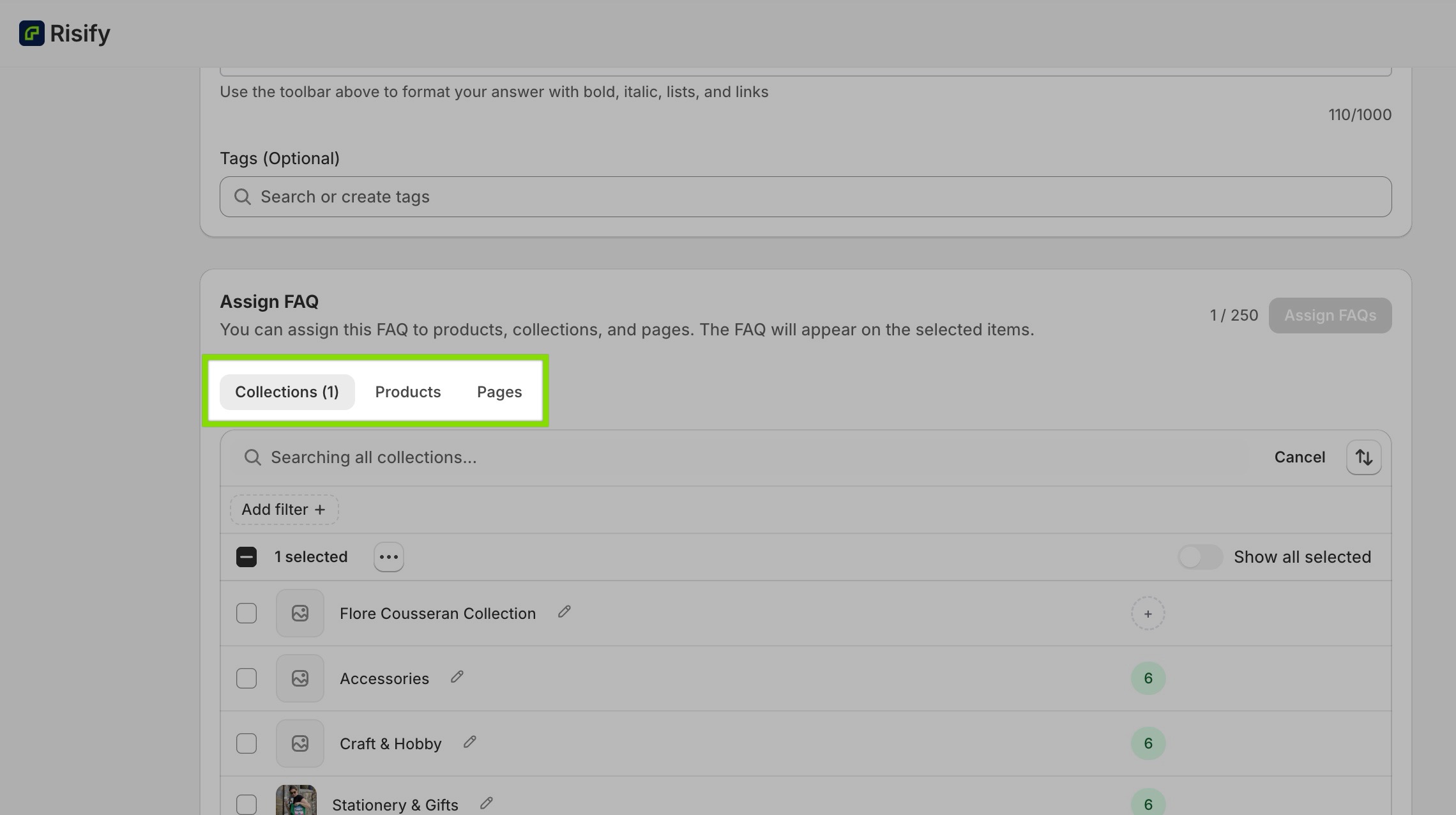 adding faq content to product pages and collection pages - shopify