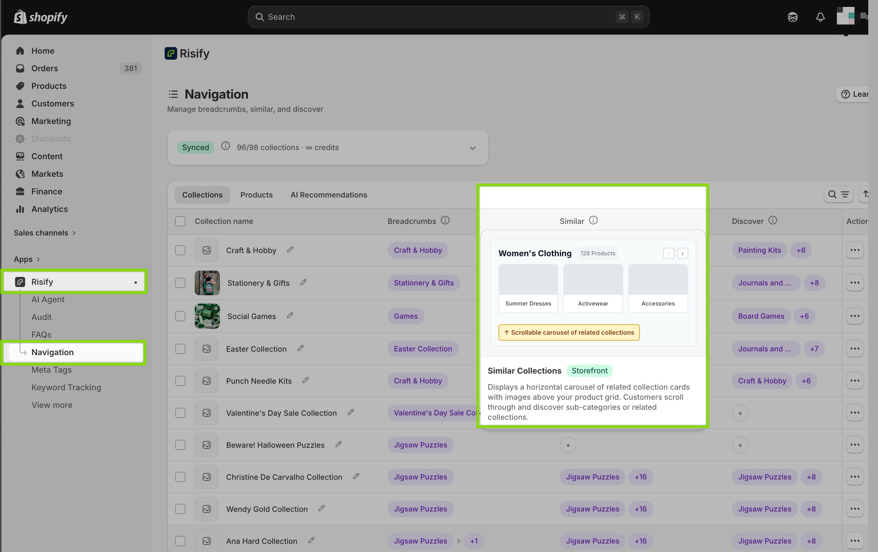 how to add collection menu to a shopify store