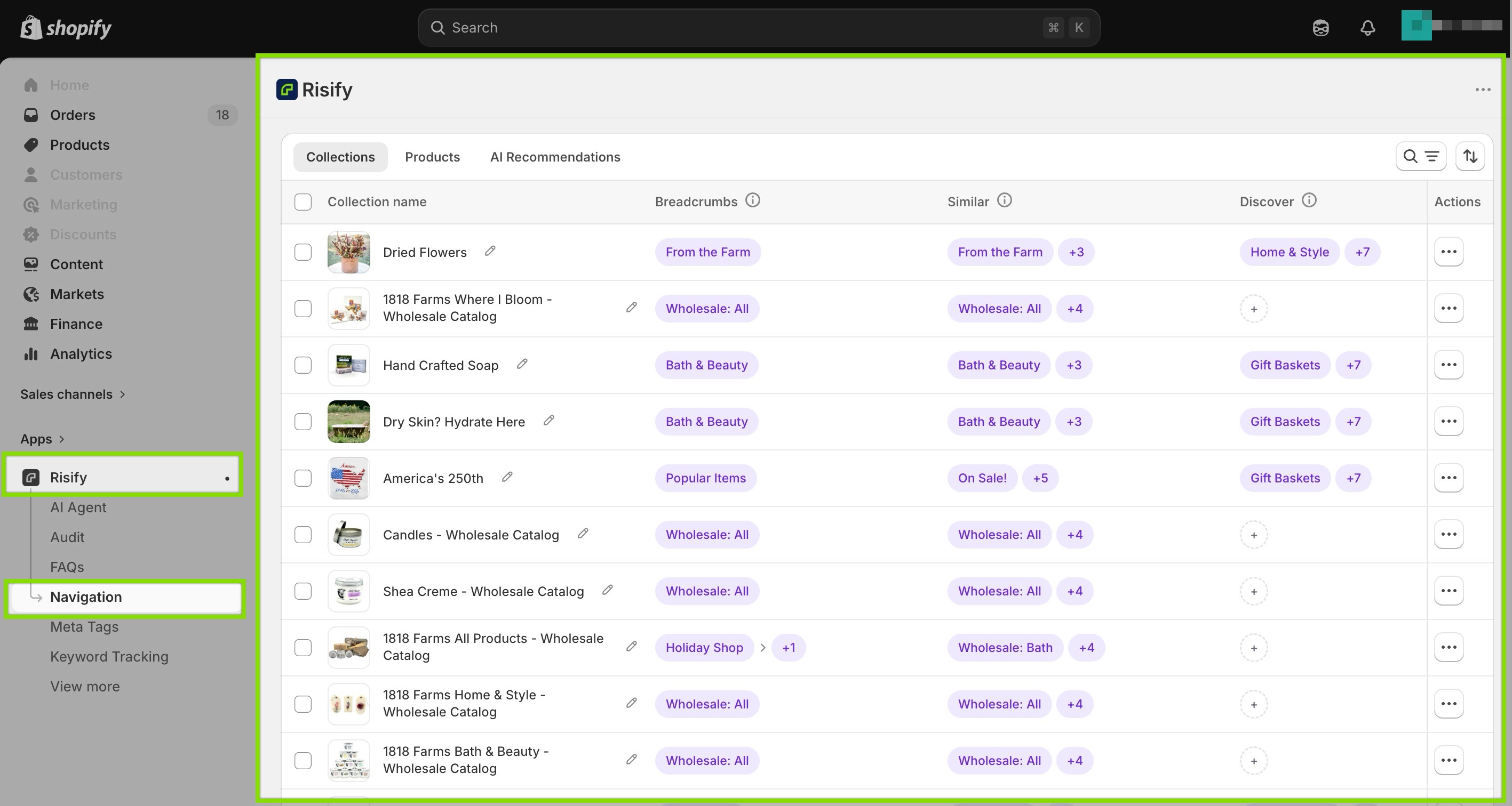 navigation management - shopify store