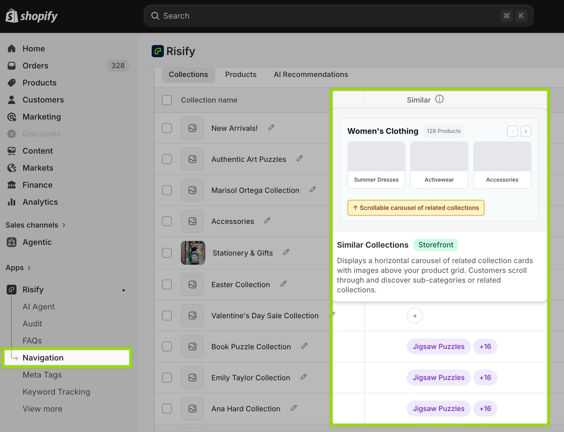 creating collection menu for shopify stores