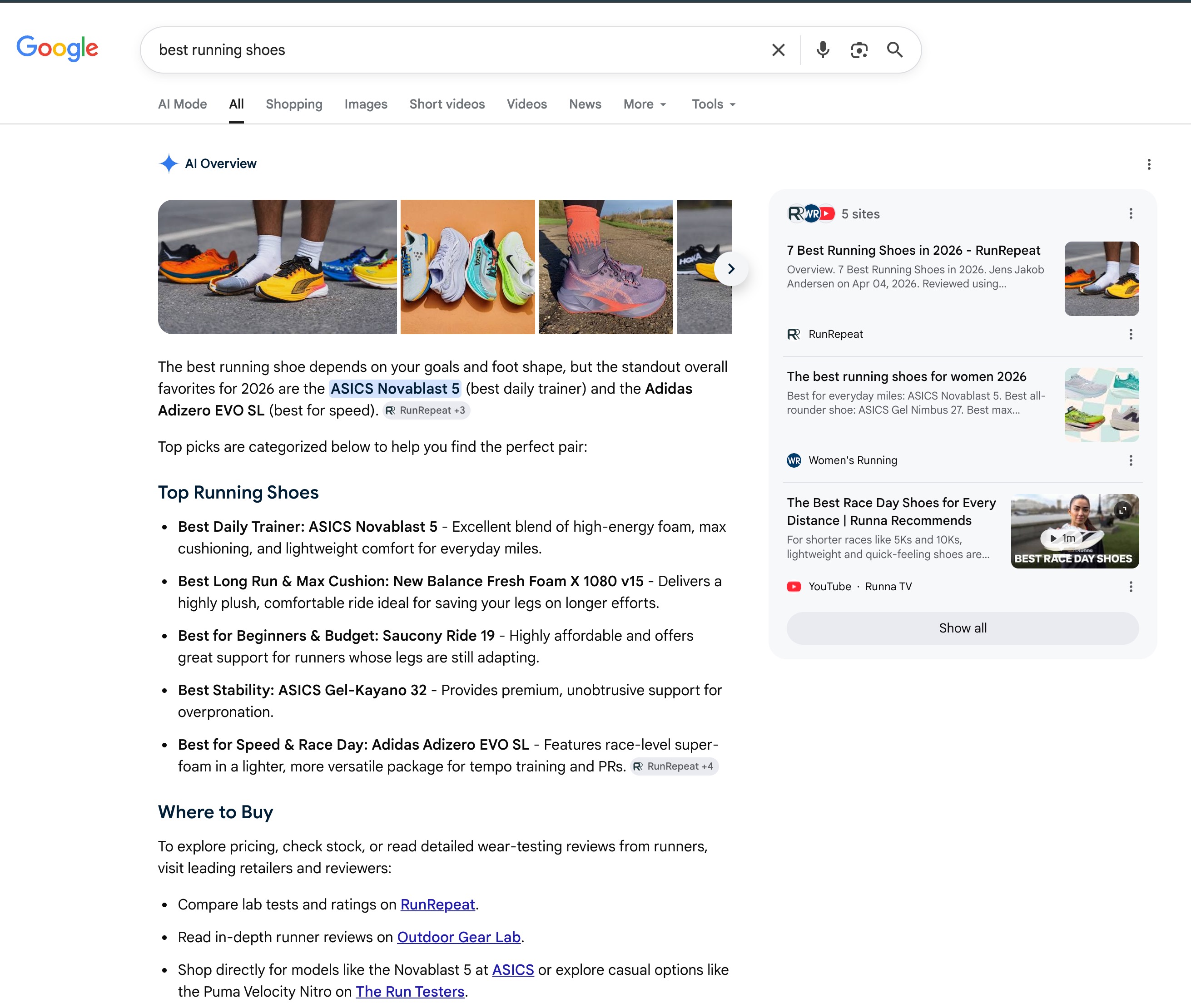 Google AI Overviews - shopping query example