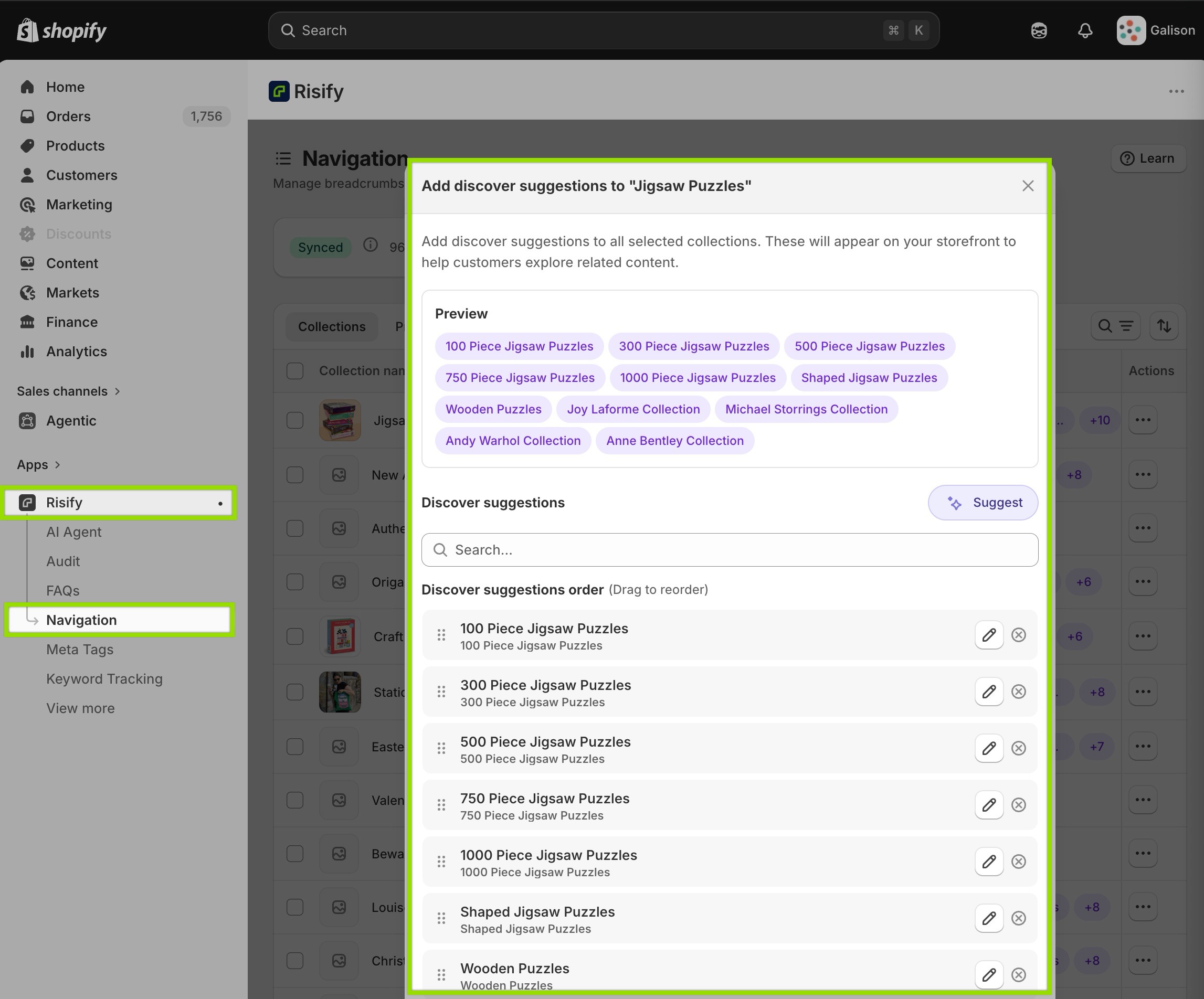 how to add related searches to shopify collection pages